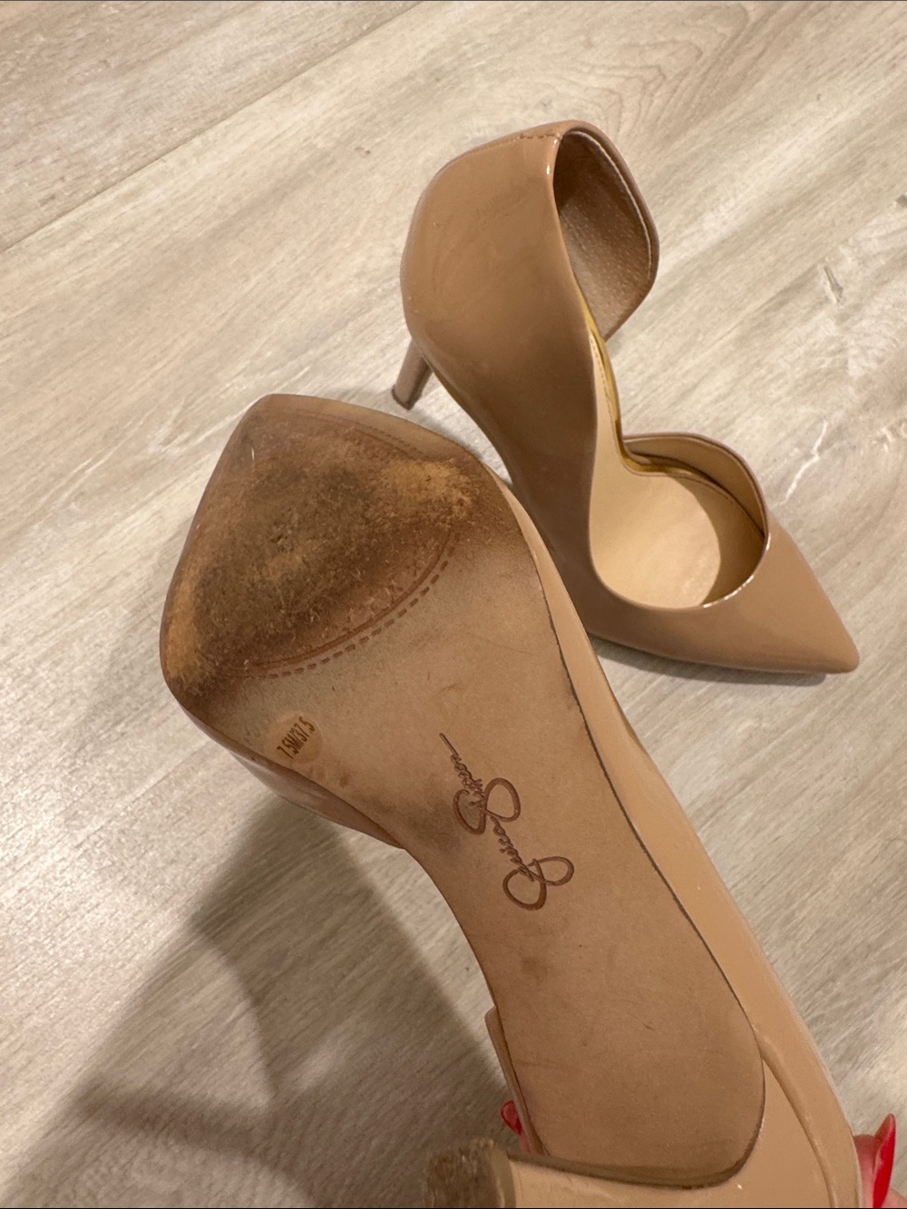Jessica Simpson Patent Pointed-Toe Pumps in Nude - Picture 6 of 6